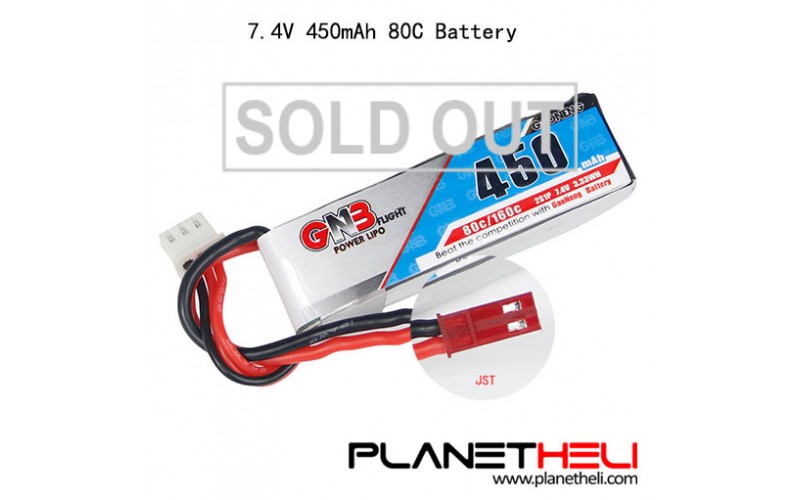 GNB 7.4V 450mAh 2S 80/160C Lipo Battery JST Plu
